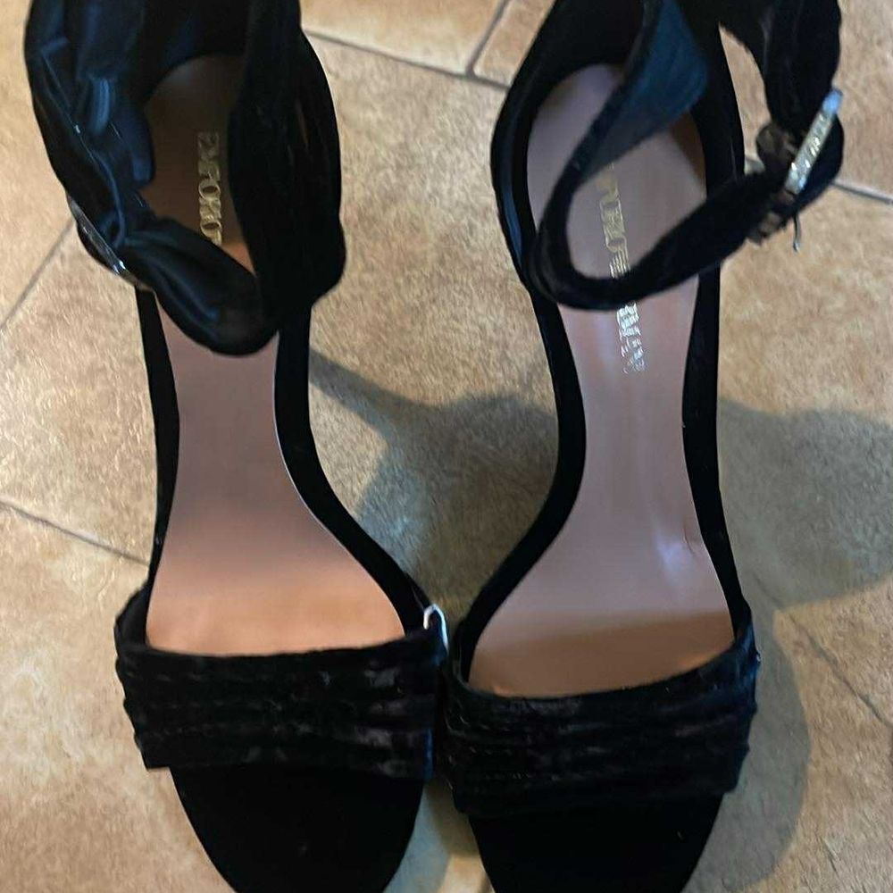 Emporio Armani Black Velvet Ankle Strap Heels